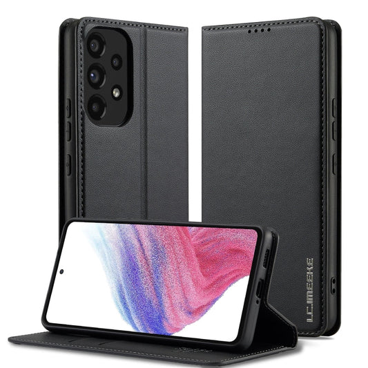 Pour Samsung Galaxy A53 5G LC.IMEEKE Série L1 Étui de téléphone en cuir PU à texture fine givrée (Noir)