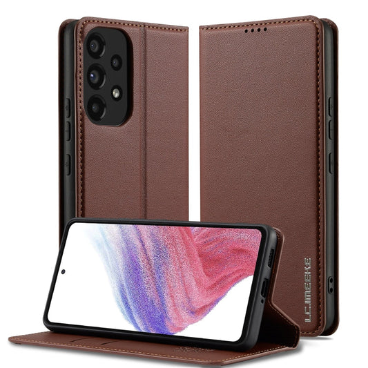 Pour Samsung Galaxy A53 5G LC.IMEEKE Série L1 Étui de Téléphone en Cuir PU à Texture Fine Givrée (Marron)