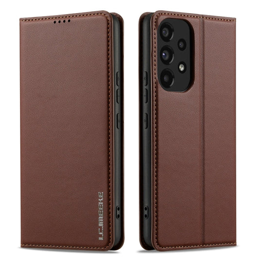 Pour Samsung Galaxy A53 5G LC.IMEEKE Série L1 Étui de Téléphone en Cuir PU à Texture Fine Givrée (Marron)