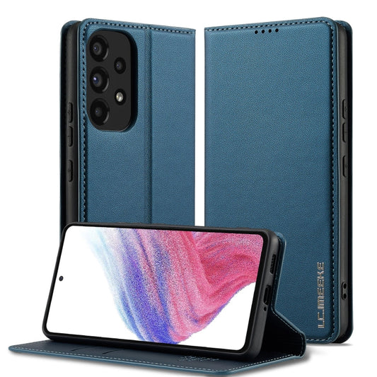 Pour Samsung Galaxy A53 5G LC.IMEEKE L1 Series Coque de téléphone en PU texturé mat (Bleu)