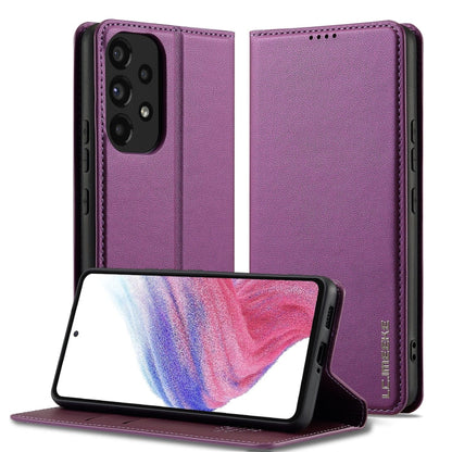 For Samsung Galaxy A53 5G LC.IMEEKE L1 Series Frosted Fine Texture PU Phone Case(Purple)