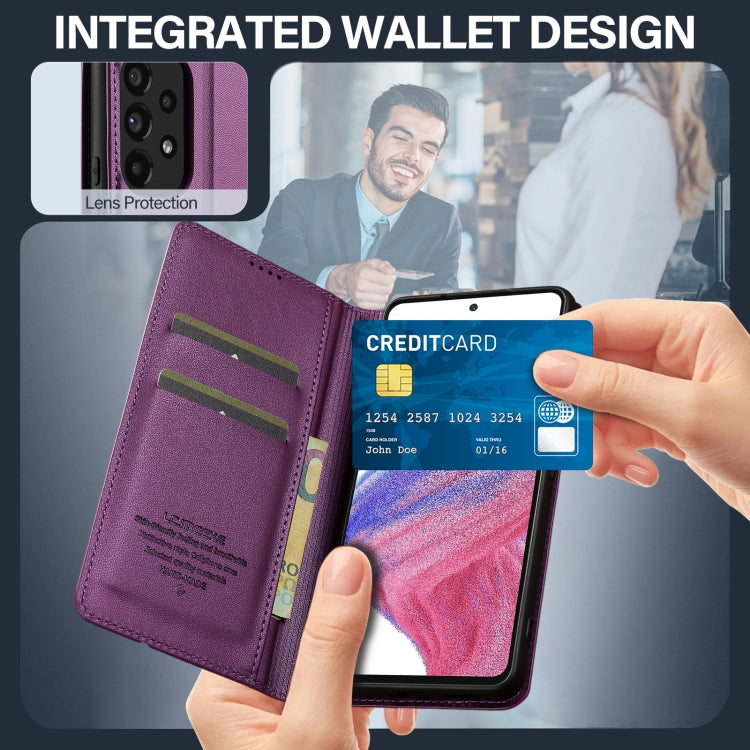 For Samsung Galaxy A53 5G LC.IMEEKE L1 Series Frosted Fine Texture PU Phone Case(Purple)