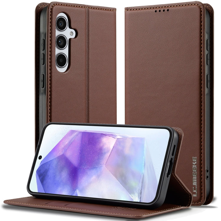 For Samsung Galaxy A55 5G LC.IMEEKE L1 Series Frosted Fine Texture PU Phone Case(Brown)