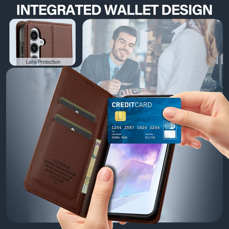 For Samsung Galaxy A55 5G LC.IMEEKE L1 Series Frosted Fine Texture PU Phone Case(Brown)