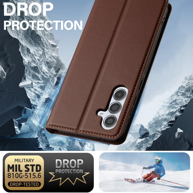 For Samsung Galaxy A34 5G LC.IMEEKE L1 Series Frosted Fine Texture PU Phone Case(Brown)