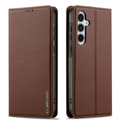 For Samsung Galaxy A35 5G LC.IMEEKE L1 Series Frosted Fine Texture PU Phone Case(Brown)