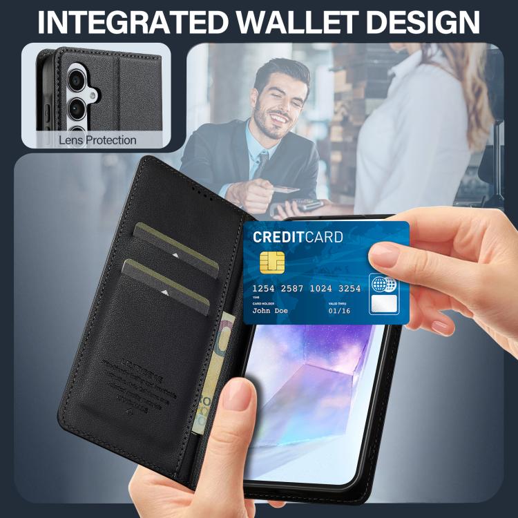 For Samsung Galaxy A36 5G LC.IMEEKE L1 Series Frosted Fine Texture PU Phone Case(Black)