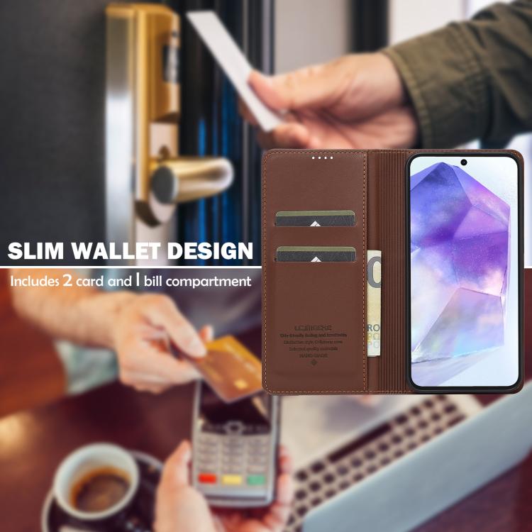 For Samsung Galaxy A36 5G LC.IMEEKE L1 Series Frosted Fine Texture PU Phone Case(Brown)