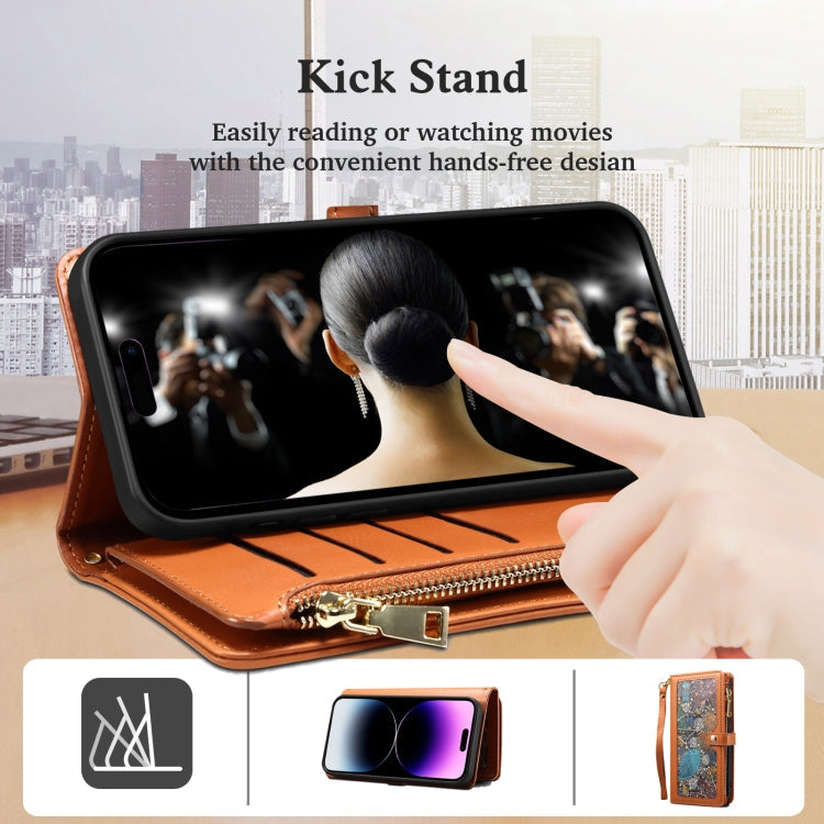For Samsung Galaxy A56 5G ESEBLE Star Series Lanyard Zipper Wallet RFID Leather Case(Brown)