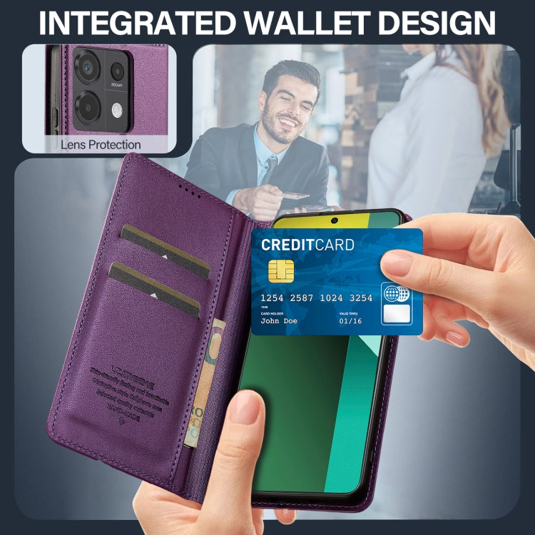 For Redmi Note 13 Pro 5G LC.IMEEKE L1 Series Frosted Fine Texture PU Phone Case(Purple)