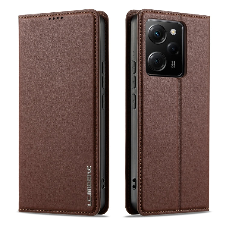 For Redmi Note 12 Pro 5G LC.IMEEKE L1 Series Frosted Fine Texture PU Phone Case(Brown)