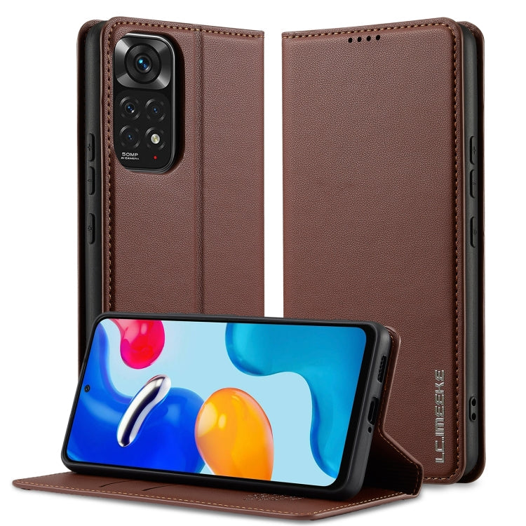 For Redmi Note 11 Pro 5G LC.IMEEKE L1 Series Frosted Fine Texture PU Phone Case(Brown)