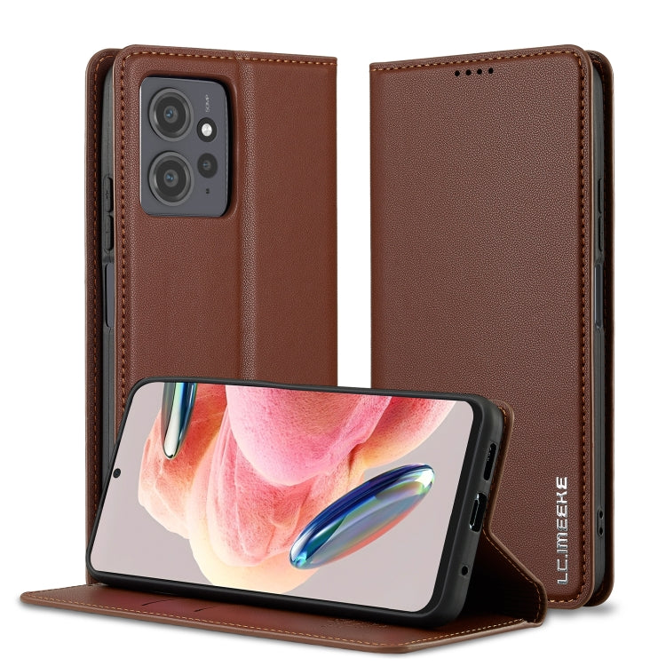 Pour Redmi Note 12 4G Global Étui de téléphone en PU texturé fin givré de la série LC.IMEEKE L1 (marron)