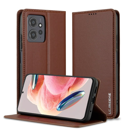 Pour Redmi Note 12 4G Global Étui de téléphone en PU texturé fin givré de la série LC.IMEEKE L1 (marron)