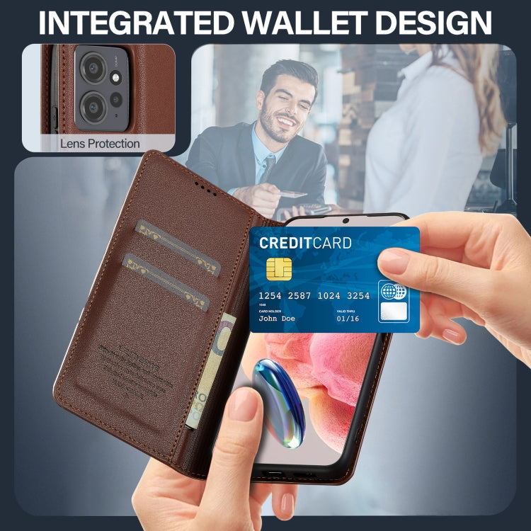 Pour Redmi Note 12 4G Global Étui de téléphone en PU texturé fin givré de la série LC.IMEEKE L1 (marron)