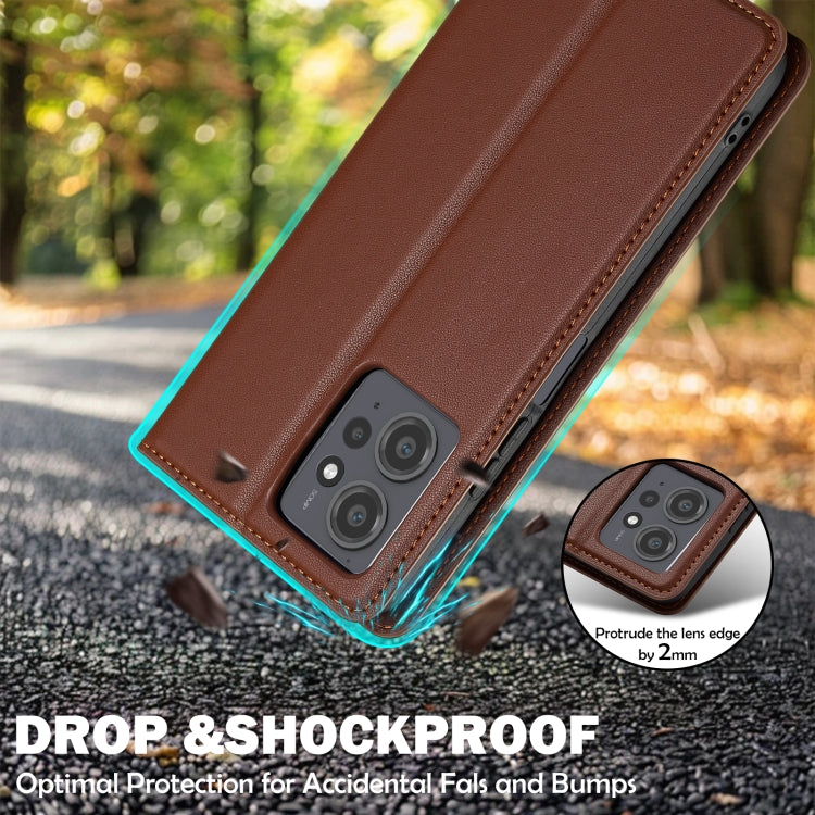 Pour Redmi Note 12 4G Global Étui de téléphone en PU texturé fin givré de la série LC.IMEEKE L1 (marron)