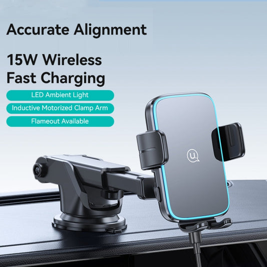 Support de téléphone de voiture de charge sans fil à alignement précis 15W USAMS CD229 avec ventouse (noir)