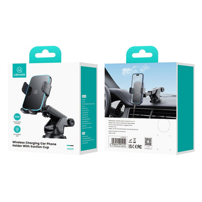 USAMS CD229 15W Accurate Aligment Wireless Charging Car Phone Holder with Suction Cup(Black)