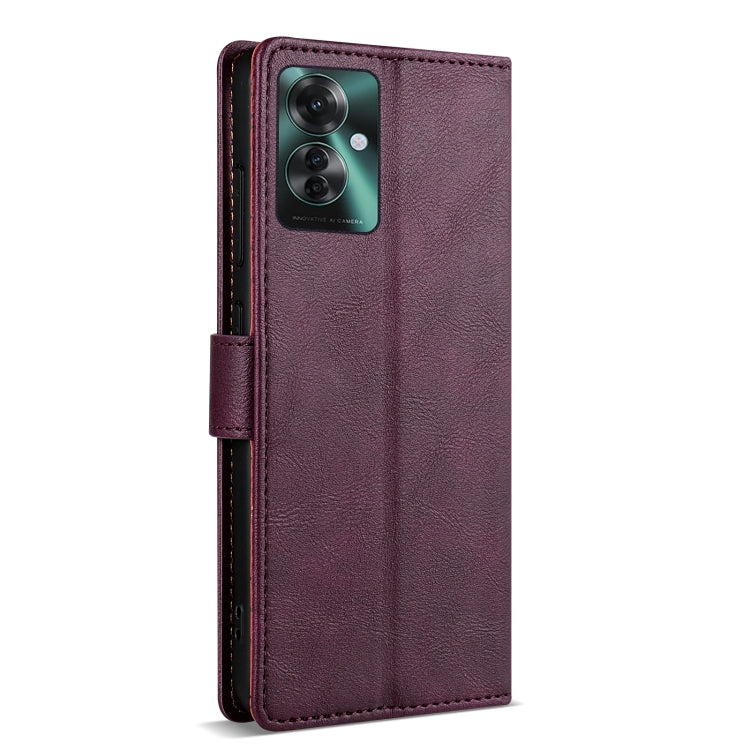 For OPPO Reno11 F 5G N.BEKUS CSJ-P1 Solid Color Leather Phone Case(Wine Red)
