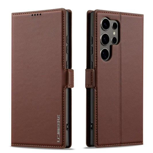Pour Samsung Galaxy S24 Ultra 5G LC.IMEEKE L1 Series Étui de téléphone en PU texturé givré (Marron)