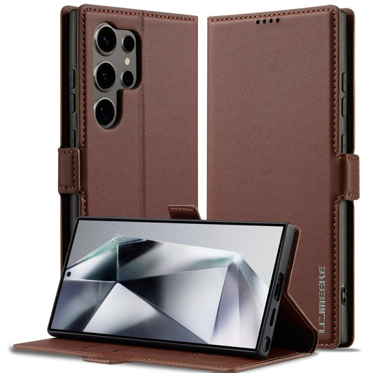 Pour Samsung Galaxy S24 Ultra 5G LC.IMEEKE L1 Series Étui de téléphone en PU texturé givré (Marron)