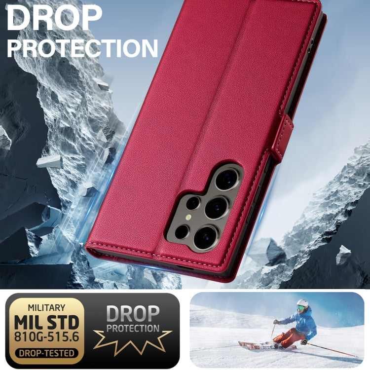 Pour Samsung Galaxy S24 Ultra 5G LC.IMEEKE Série L1 Étui de Téléphone en PU à Texture Fine Givrée (Rouge)