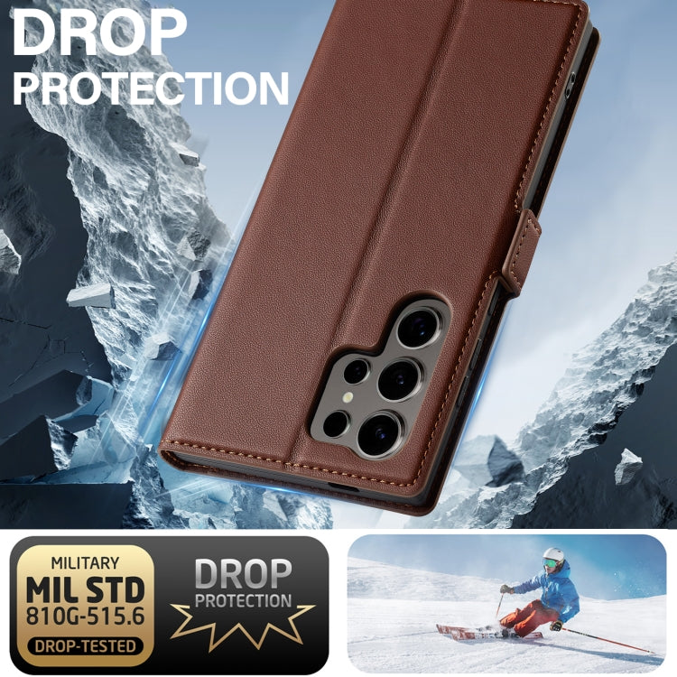 For Samsung Galaxy S23 Ultra 5G LC.IMEEKE L1 Series Frosted Fine Texture PU Phone Case(Brown)