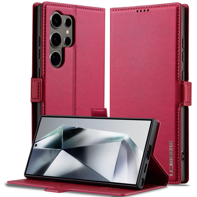 Pour Samsung Galaxy S23 Ultra 5G LC.IMEEKE L1 Series Coque de téléphone en PU Texturé Fin Givré (Rouge)