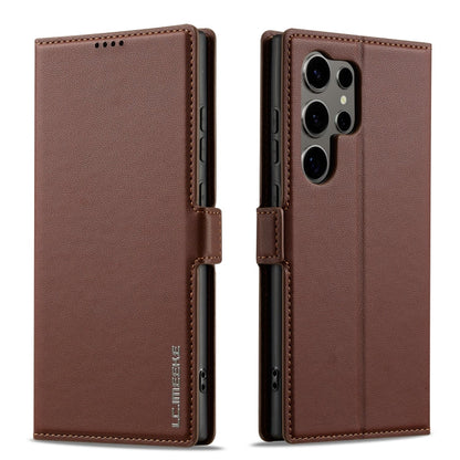 For Samsung Galaxy S22 Ultra 5G LC.IMEEKE L1 Series Frosted Fine Texture PU Phone Case(Brown)