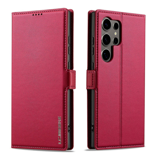 Pour Samsung Galaxy S22 Ultra 5G LC.IMEEKE Série L1 Étui de téléphone en cuir PU texturé givré (rouge)
