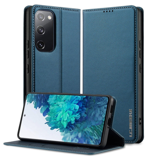 For Samsung Galaxy S20 FE LC.IMEEKE L1 Series Frosted Fine Texture PU Phone Case(Blue)