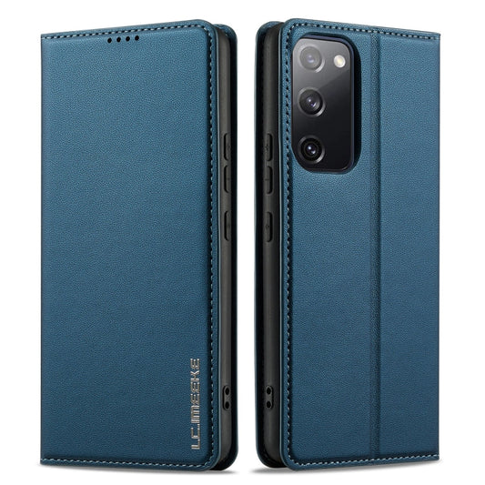For Samsung Galaxy S20 FE LC.IMEEKE L1 Series Frosted Fine Texture PU Phone Case(Blue)