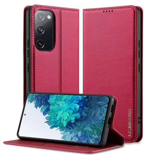 For Samsung Galaxy S20 FE LC.IMEEKE L1 Series Frosted Fine Texture PU Phone Case(Red)