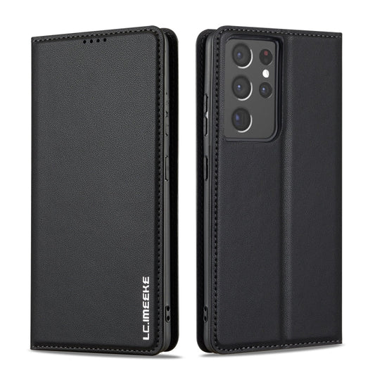 For Samsung Galaxy S21 Ultra 5G LC.IMEEKE L1 Series Frosted Fine Texture PU Phone Case(Black)