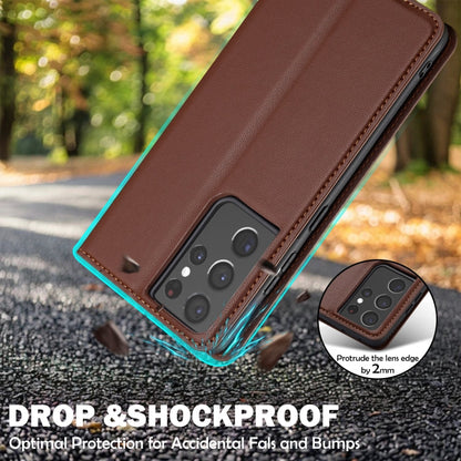 For Samsung Galaxy S21 Ultra 5G LC.IMEEKE L1 Series Frosted Fine Texture PU Phone Case(Brown)