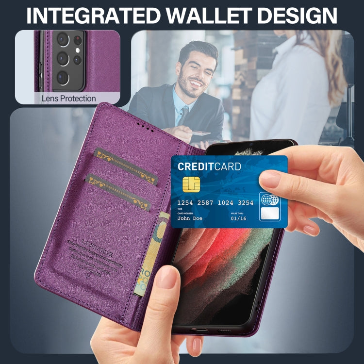 For Samsung Galaxy S21 Ultra 5G LC.IMEEKE L1 Series Frosted Fine Texture PU Phone Case(Purple)