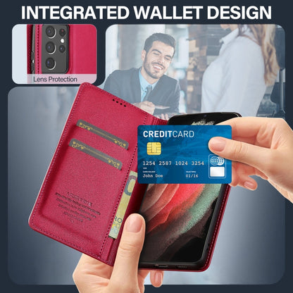 Pour Samsung Galaxy S21 Ultra 5G LC.IMEEKE Série L1 Étui de téléphone en PU givré à texture fine (rouge)