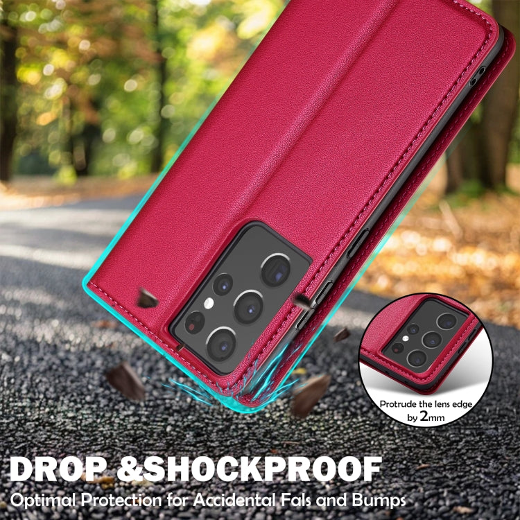 Pour Samsung Galaxy S21 Ultra 5G LC.IMEEKE Série L1 Étui de téléphone en PU givré à texture fine (rouge)