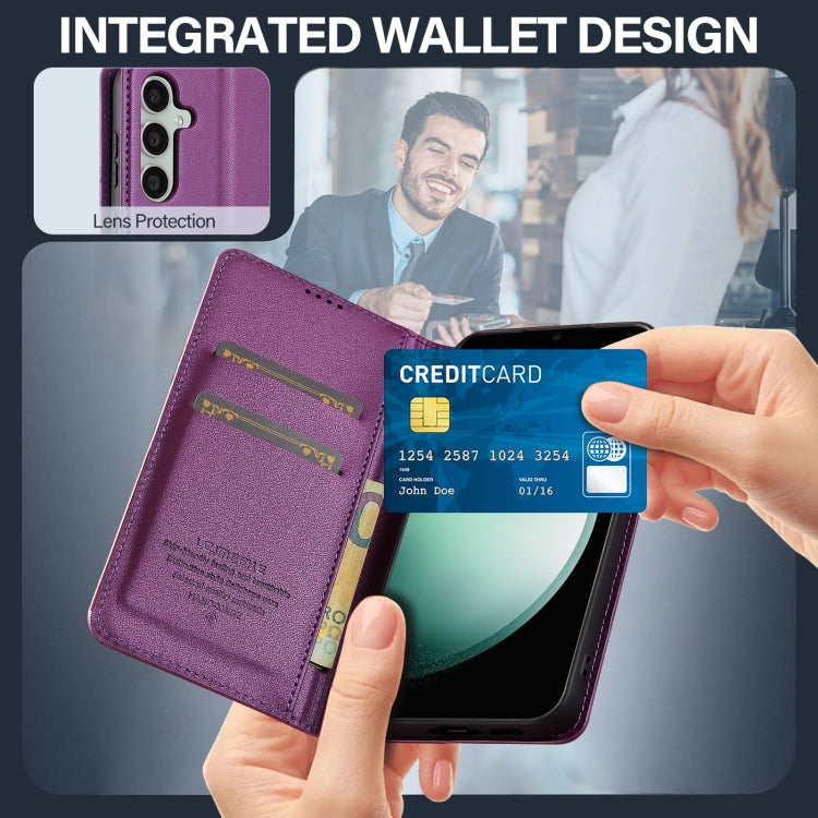 Pour Samsung Galaxy S23 5G LC.IMEEKE Série L1 Étui de téléphone en cuir PU à texture fine givrée (Violet)