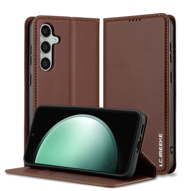 For Samsung Galaxy S23 FE 5G LC.IMEEKE L1 Series Frosted Fine Texture PU Phone Case(Brown)