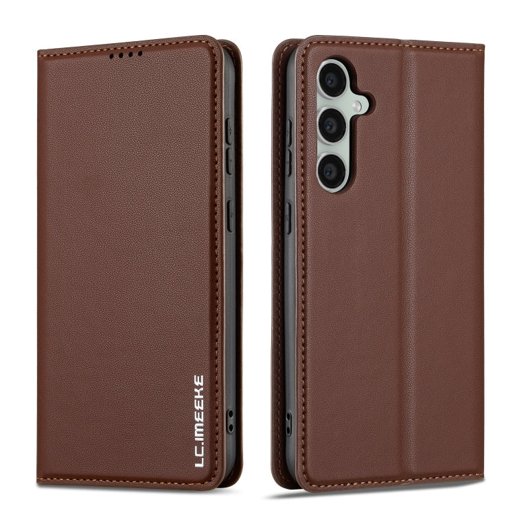 For Samsung Galaxy S23 FE 5G LC.IMEEKE L1 Series Frosted Fine Texture PU Phone Case(Brown)