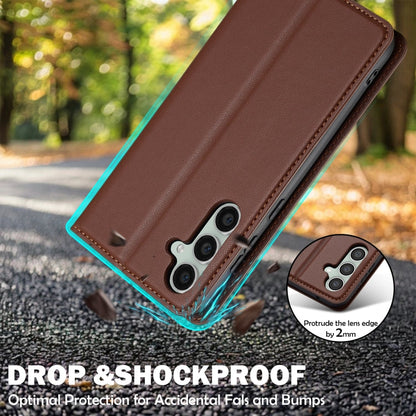 For Samsung Galaxy S23 FE 5G LC.IMEEKE L1 Series Frosted Fine Texture PU Phone Case(Brown)