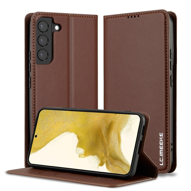 Pour Samsung Galaxy S21 5G LC.IMEEKE Série L1 Étui de téléphone en PU à texture fine givrée (marron)