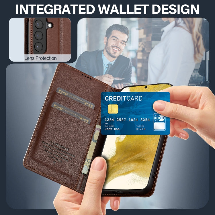 Pour Samsung Galaxy S21 5G LC.IMEEKE Série L1 Étui de téléphone en PU à texture fine givrée (marron)