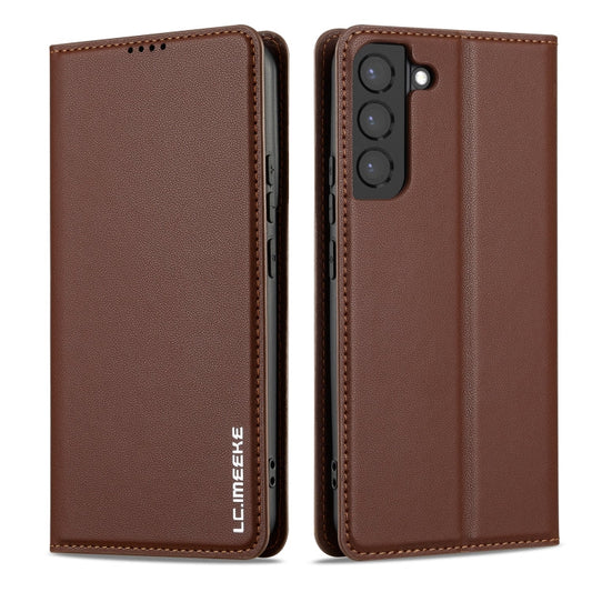 For Samsung Galaxy S21+ 5G LC.IMEEKE L1 Series Frosted Fine Texture PU Phone Case(Brown)