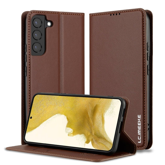 For Samsung Galaxy S22 5G LC.IMEEKE L1 Series Frosted Fine Texture PU Phone Case(Brown)