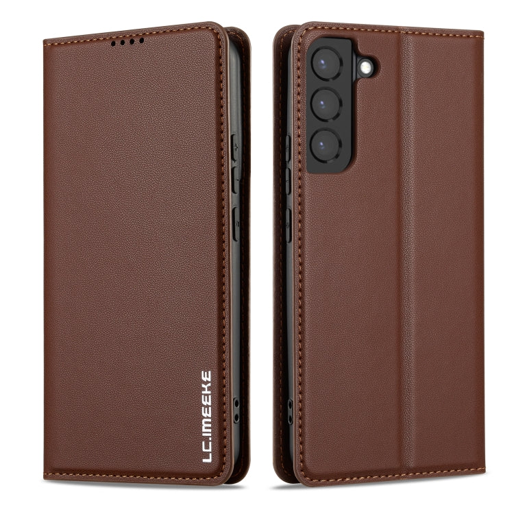 For Samsung Galaxy S22 5G LC.IMEEKE L1 Series Frosted Fine Texture PU Phone Case(Brown)