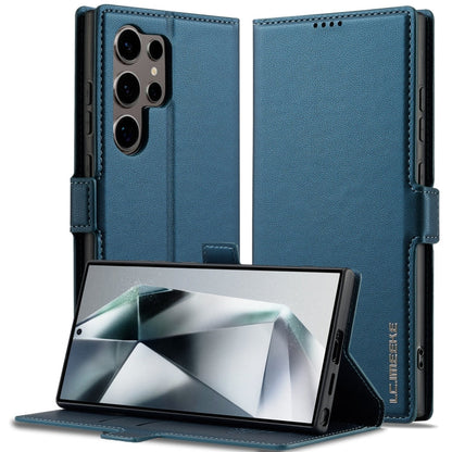 Pour Samsung Galaxy S25 Ultra 5G LC.IMEEKE Série L1 Étui de téléphone en cuir PU à texture fine givrée (Bleu)