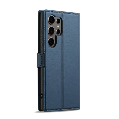 Pour Samsung Galaxy S25 Ultra 5G LC.IMEEKE Série L1 Étui de téléphone en cuir PU à texture fine givrée (Bleu)