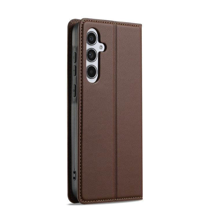 For Samsung Galaxy S25 5G LC.IMEEKE L1 Series Frosted Fine Texture PU Phone Case(Brown)
